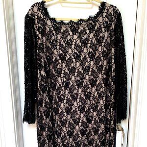 "ADRIANNA PAPELL EVENING" BLACK SEQUINED LACE DRESS PLUS SIZE 24W NEW WITH TAGS